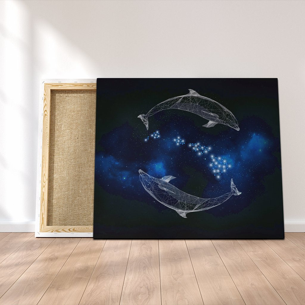 Hawaiian Map Galaxy Zodiac Dolphin White Polynesian Canvas - AH Canvas Poly-cotton - Polynesian Pride
