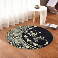 Hawaiian Map Gecko Tattoo Kakau Polynesian Round Carpet Beige AH - Polynesian Pride