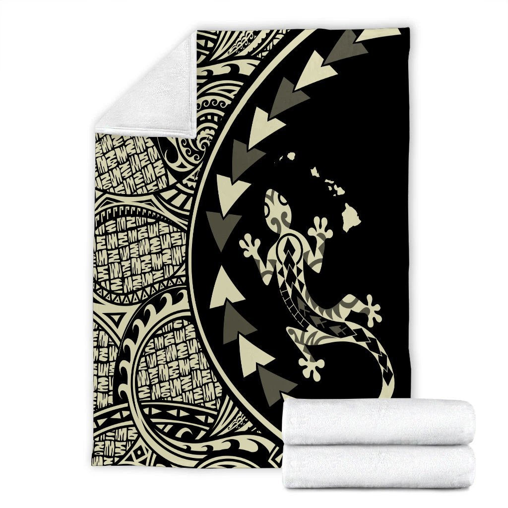 Hawaiian Map Gecko Tattoo Kakau Polynesian Premium Blankets Beige AH - Polynesian Pride