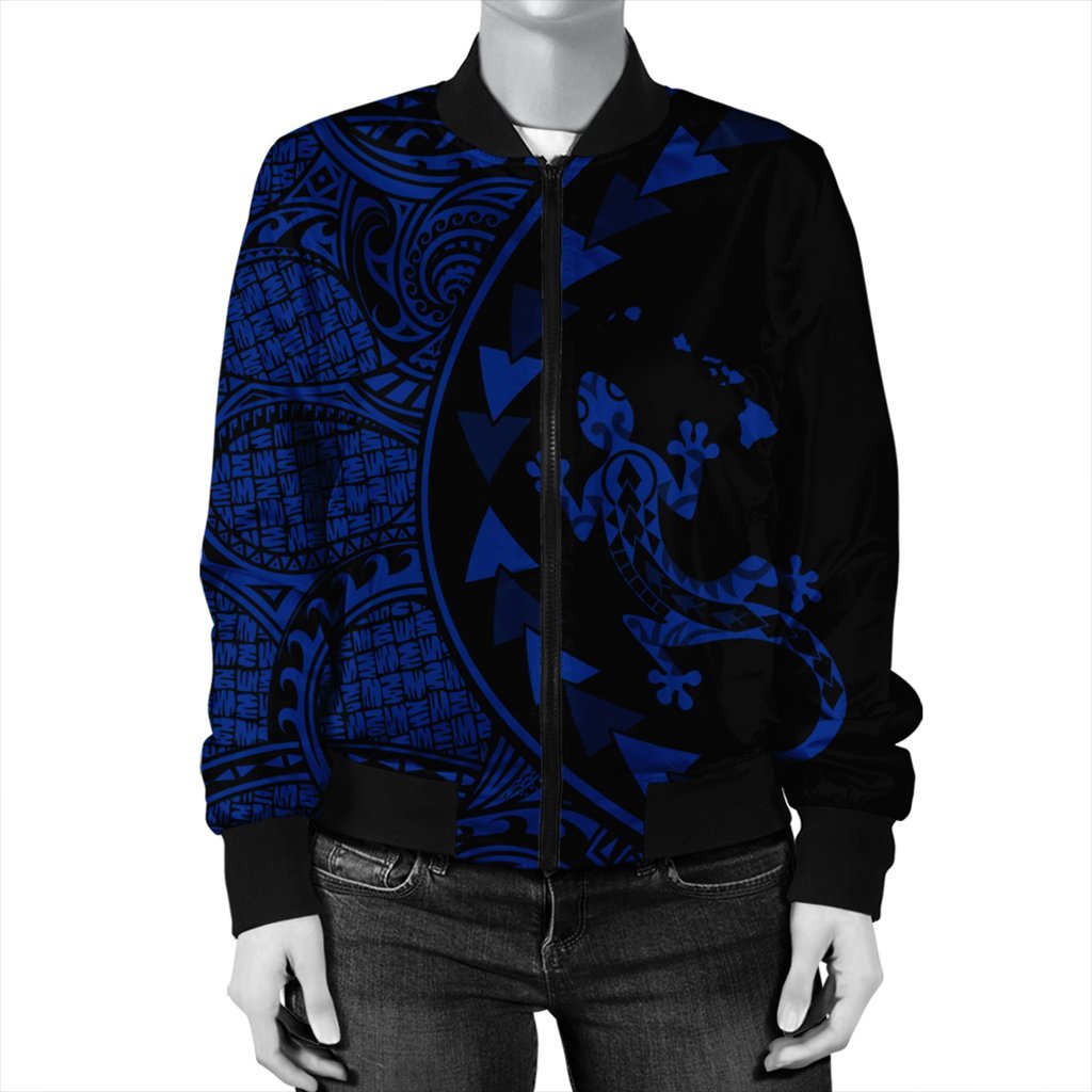 Hawaiian Map Gecko Tattoo Kakau Polynesian Bomber Jacket Blue AH - Polynesian Pride