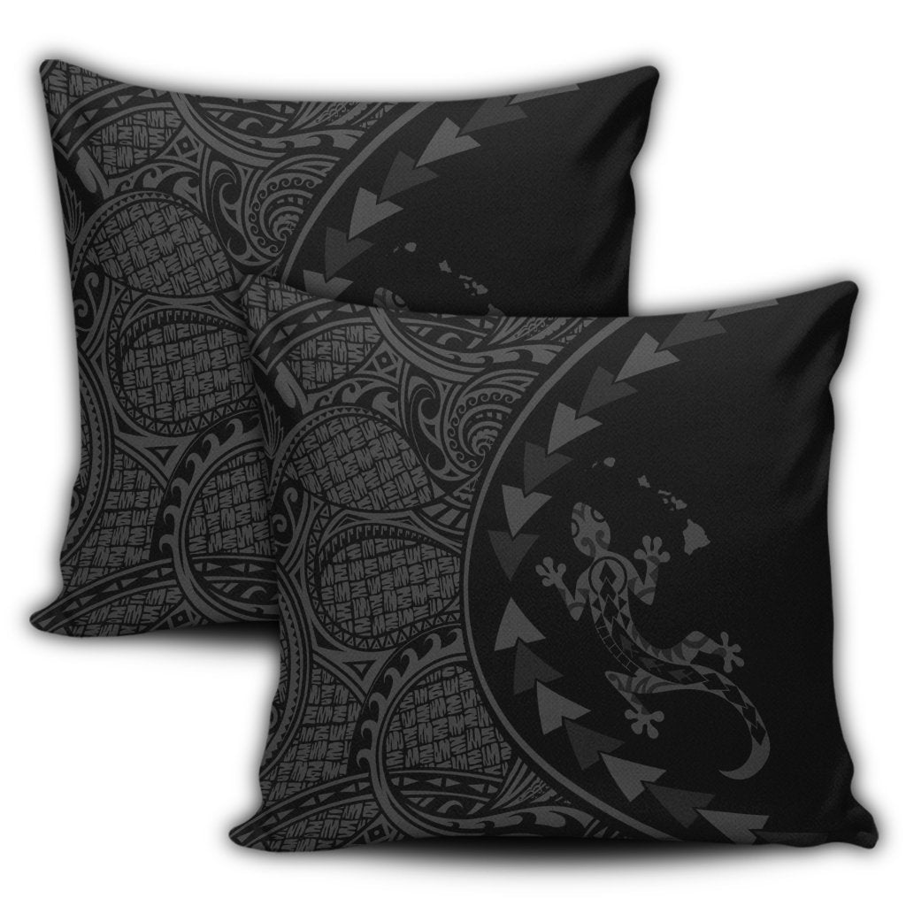 Hawaiian Map Gecko Tattoo Kakau Polynesian Pillow Covers Gray AH - Polynesian Pride