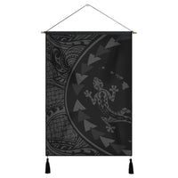 Hawaiian Map Gecko Tattoo Kakau Polynesian Hanging Poster Gray AH Hanging Poster Cotton And Linen - Polynesian Pride
