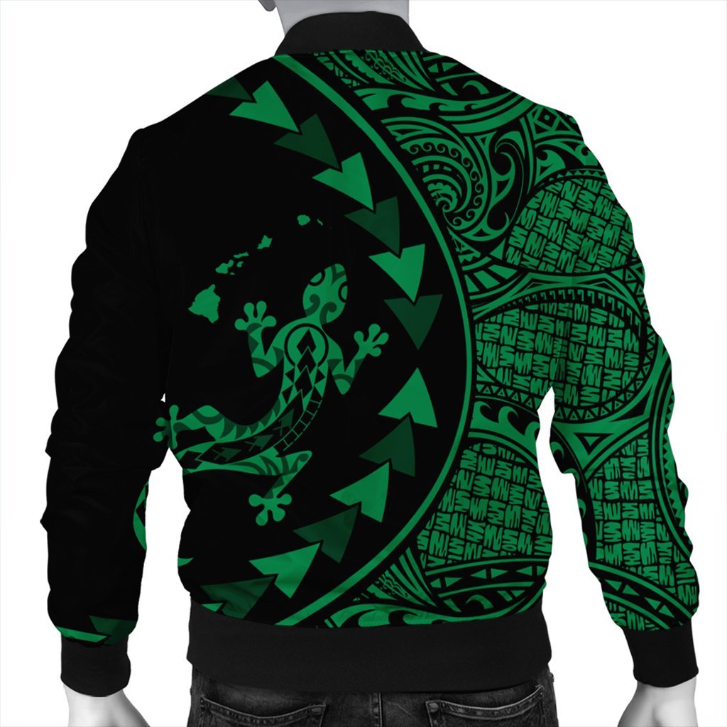 Hawaiian Map Gecko Tattoo Kakau Polynesian Bomber Jacket Green AH - Polynesian Pride