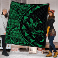 Hawaiian Map Gecko Tattoo Kakau Polynesian Premium Quilts Green AH - Polynesian Pride
