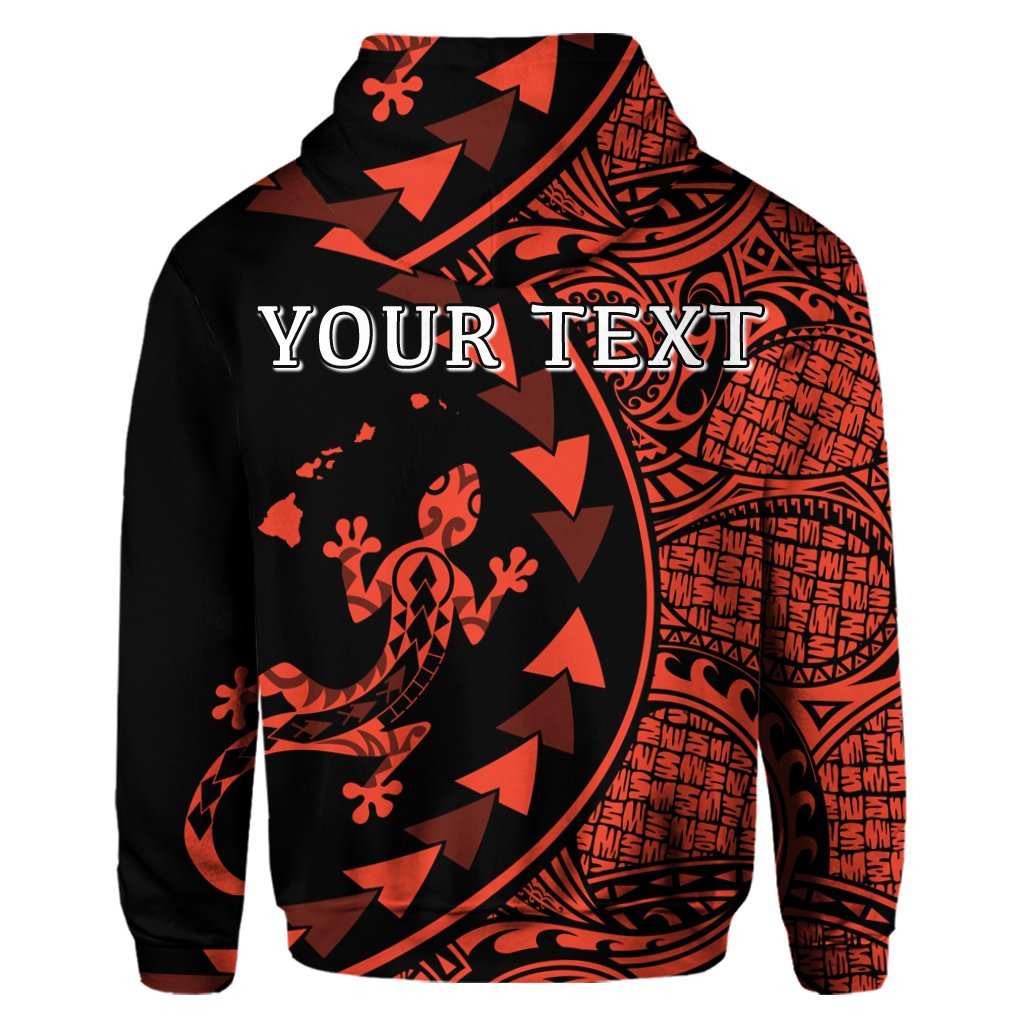 Custom Hawaiian Map Gecko Tattoo Kakau Polynesian Hoodie Orange - Polynesian Pride