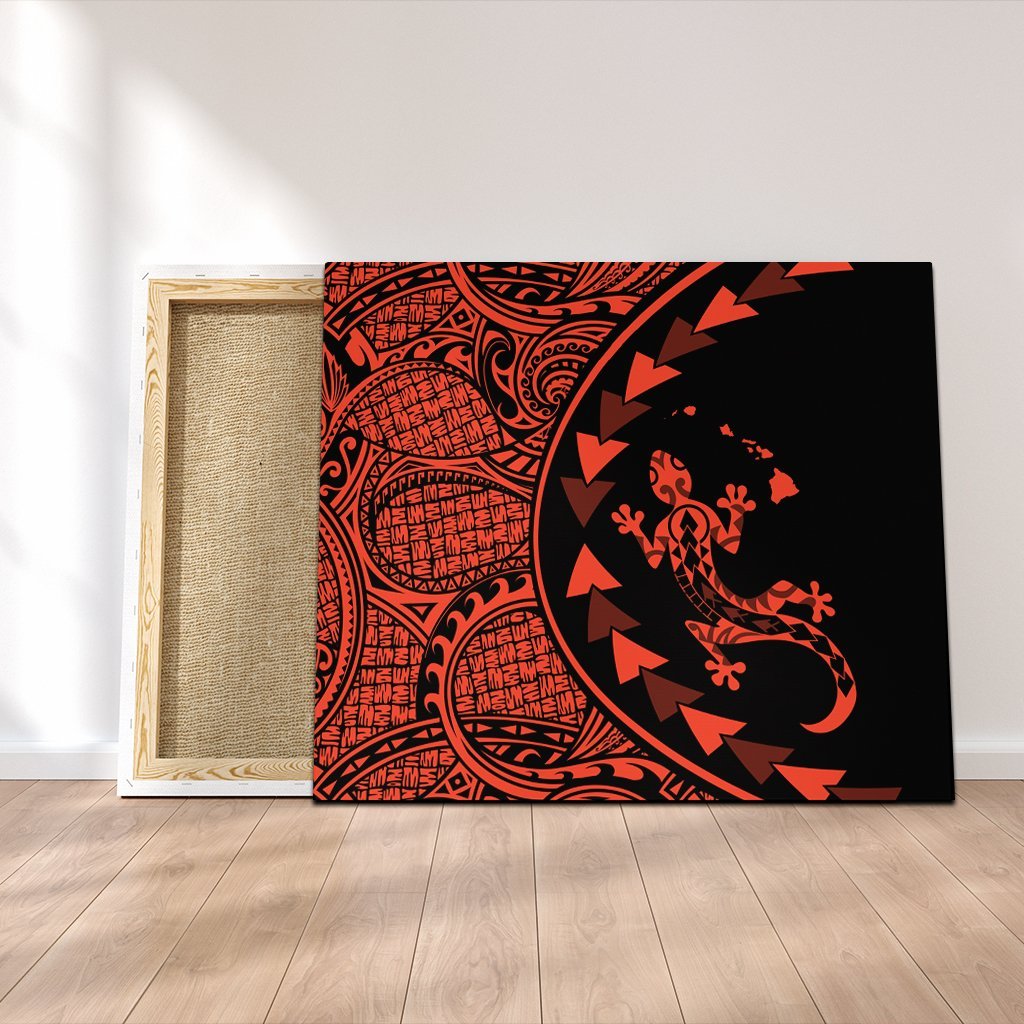 Hawaiian Map Gecko Tattoo Kakau Polynesian Canvas Orange AH Canvas Poly-cotton - Polynesian Pride