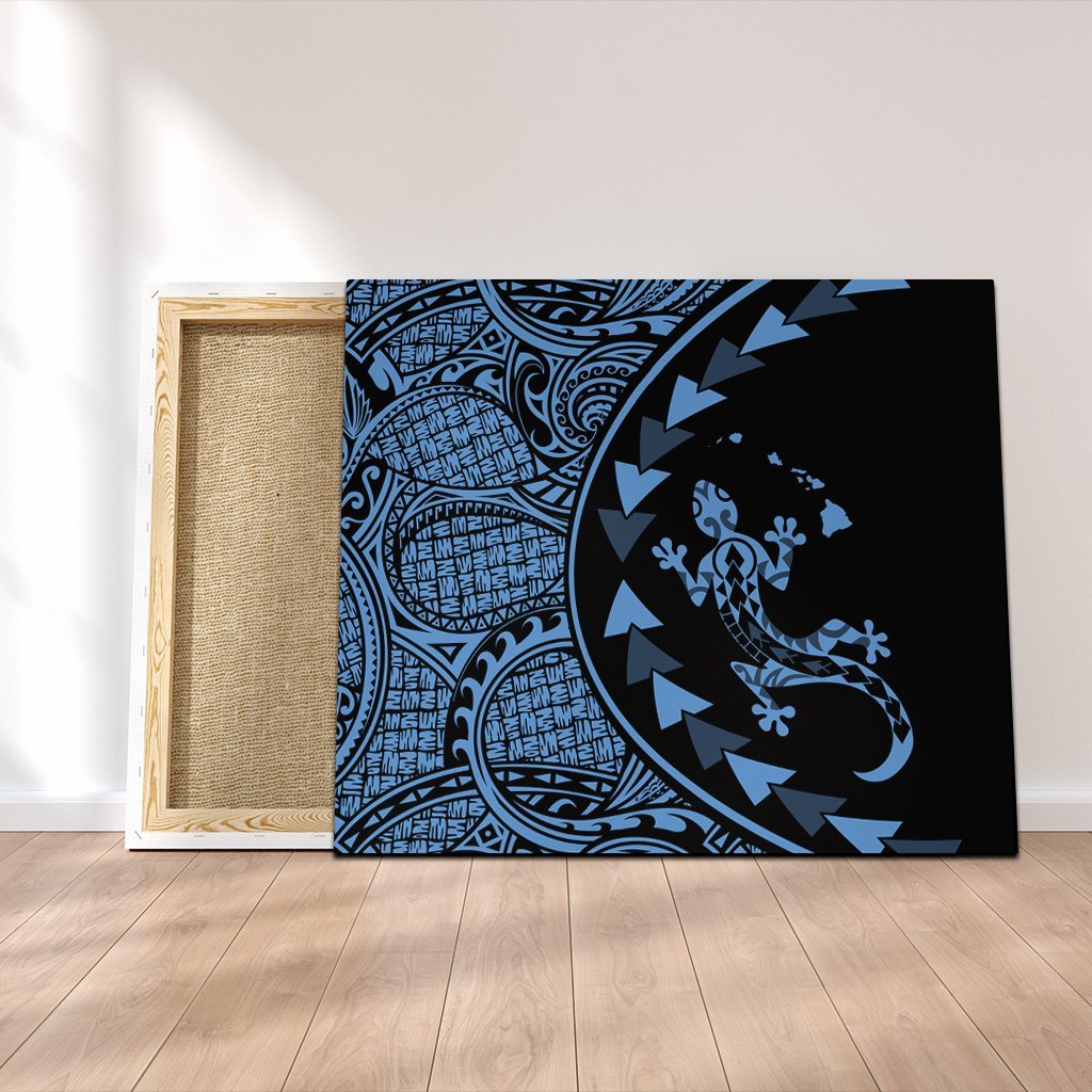 Hawaiian Map Gecko Tattoo Kakau Polynesian Canvas Pastel Blue AH Canvas Poly-cotton - Polynesian Pride