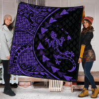 Hawaiian Map Gecko Tattoo Kakau Polynesian Premium Quilts Purple AH - Polynesian Pride