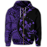 Hawaiian Map Gecko Tattoo Kakau Polynesian Zip Hoodie Purple - Polynesian Pride