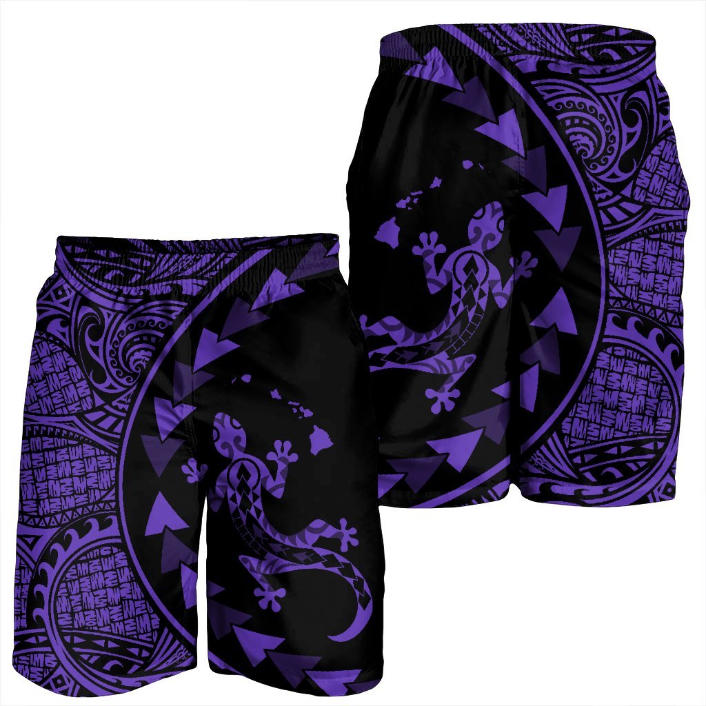 Hawaiian Map Gecko Tattoo Kakau Polynesian Men's Shorts Purple AH - Polynesian Pride
