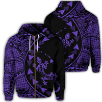 Hawaiian Map Gecko Tattoo Kakau Polynesian Zip Hoodie Purple Unisex Art - Polynesian Pride