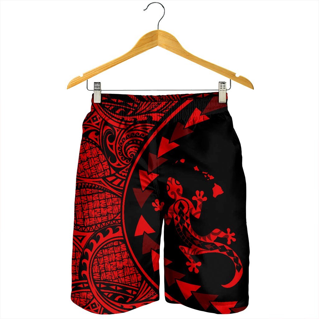 Hawaiian Map Gecko Tattoo Kakau Polynesian Men's Shorts Red AH - Polynesian Pride