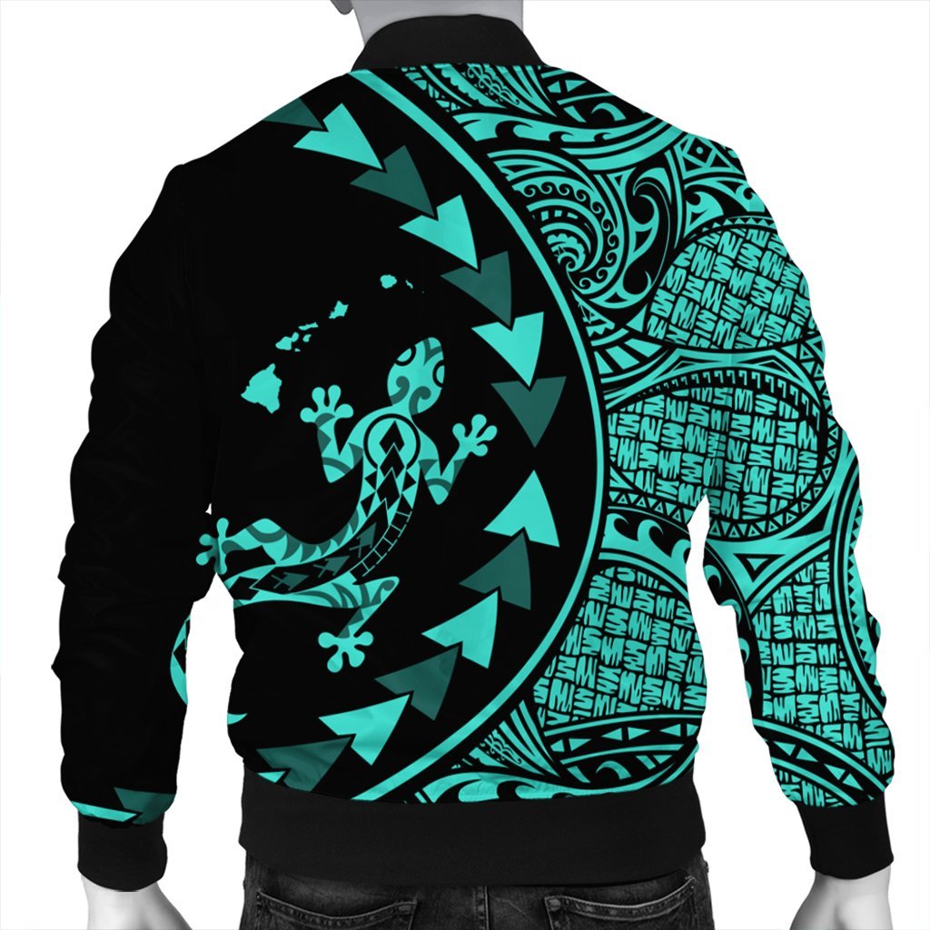 Hawaiian Map Gecko Tattoo Kakau Polynesian Bomber Jacket Turquoise AH - Polynesian Pride
