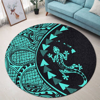 Hawaiian Map Gecko Tattoo Kakau Polynesian Round Carpet Turquoise AH - Polynesian Pride
