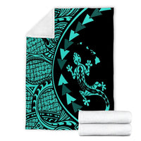 Hawaiian Map Gecko Tattoo Kakau Polynesian Premium Blankets Turquoise AH - Polynesian Pride