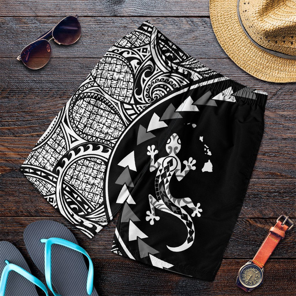 Hawaiian Map Gecko Tattoo Kakau Polynesian Men's Shorts White AH Art - Polynesian Pride