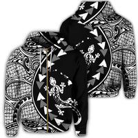 Hawaiian Map Gecko Tattoo Kakau Polynesian Zip Hoodie White Unisex Art - Polynesian Pride