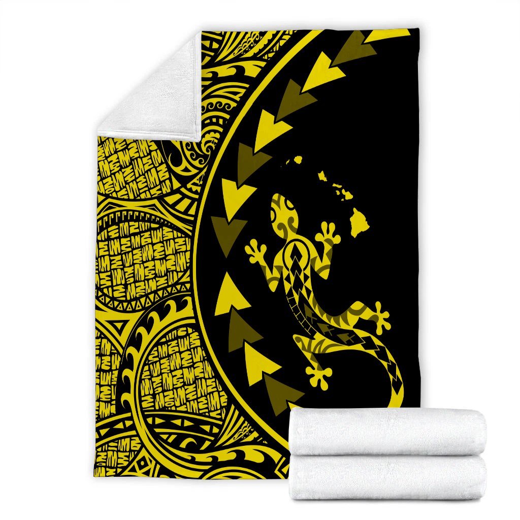 Hawaiian Map Gecko Tattoo Kakau Polynesian Premium Blankets Yellow AH - Polynesian Pride