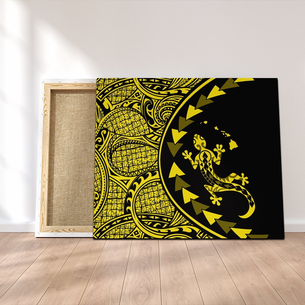 Hawaiian Map Gecko Tattoo Kakau Polynesian Canvas Yellow AH Canvas Poly-cotton - Polynesian Pride