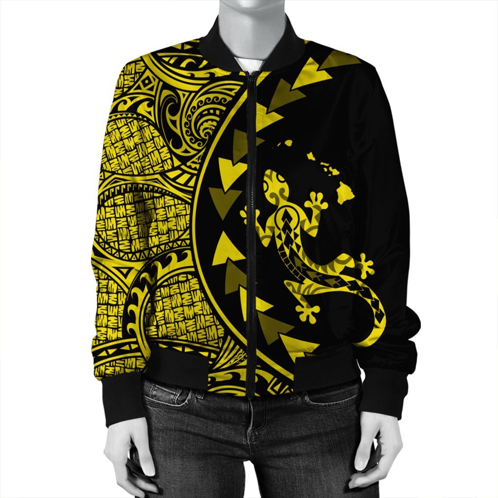 Hawaiian Map Gecko Tattoo Kakau Polynesian Bomber Jacket Yellow AH - Polynesian Pride