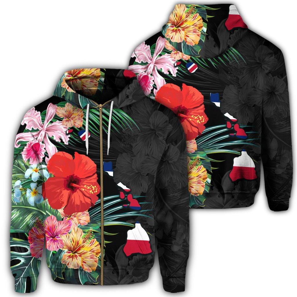 Hawaiian Map Hawaii Flag Hibiscus Polynesian Zip Hoodie Unisex Art - Polynesian Pride