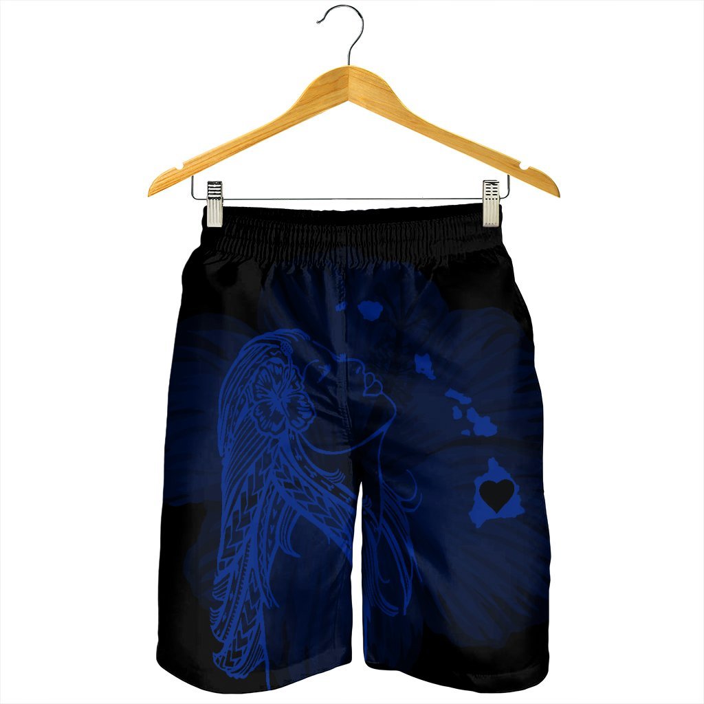 Hawaiian Map Heart Hula Girl Hibiscus Blue Polynesian Men's Shorts - AH - Polynesian Pride