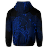 Hawaiian Map Heart Hula Girl Hibiscus Blue Polynesian Zip Hoodie - Polynesian Pride