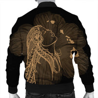 Hawaiian Map Heart Hula Girl Hibiscus Gold Polynesian Bomber Jacket - AH - Polynesian Pride