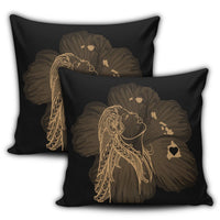 Hawaiian Map Heart Hula Girl Hibiscus Gold Polynesian Pillow Covers - AH - Polynesian Pride