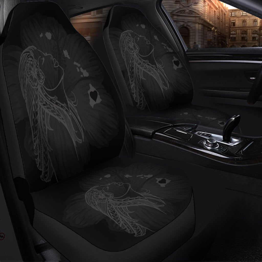 Hawaiian Map Heart Hula Girl Hibiscus Gray Polynesian Car Seat Covers - AH - Polynesian Pride