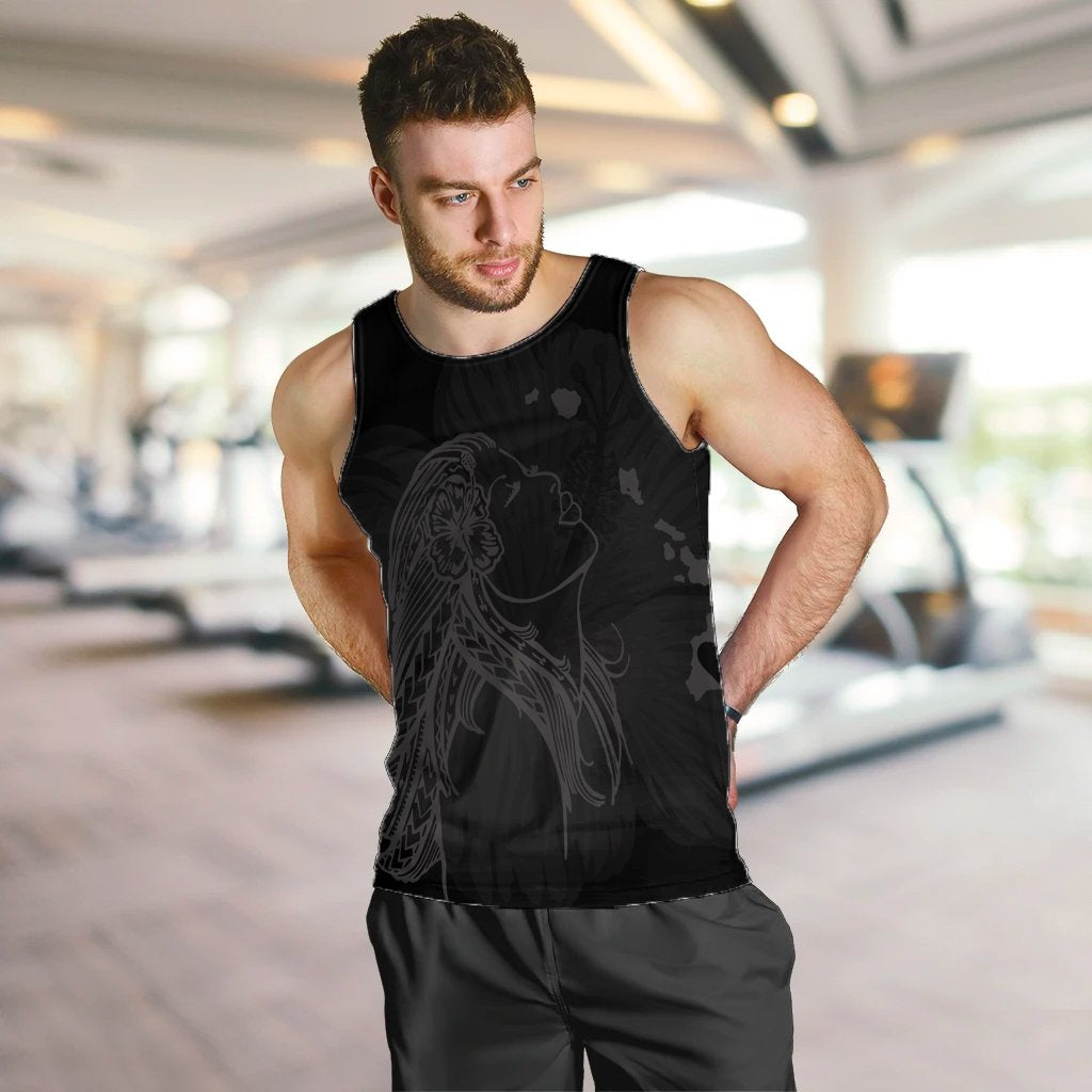 Hawaiian Map Heart Hula Girl Hibiscus Gray Polynesian Tank Top - AH - Polynesian Pride