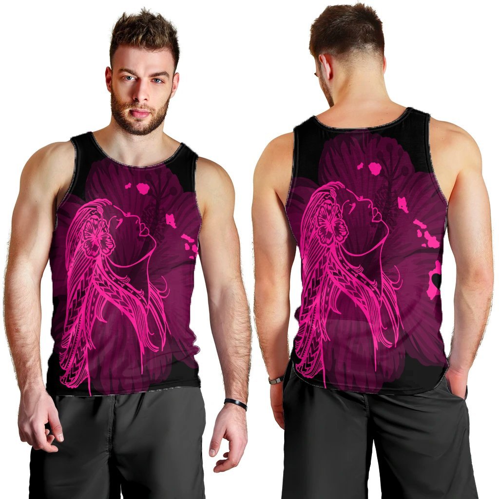 Hawaiian Map Heart Hula Girl Hibiscus Pink Polynesian Tank Top - AH - Polynesian Pride