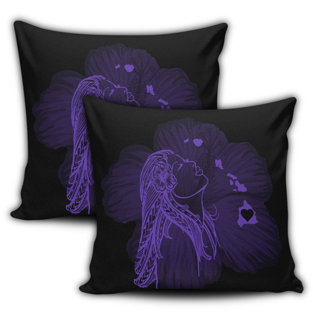 Hawaiian Map Heart Hula Girl Hibiscus Purple Polynesian Pillow Covers - AH - Polynesian Pride