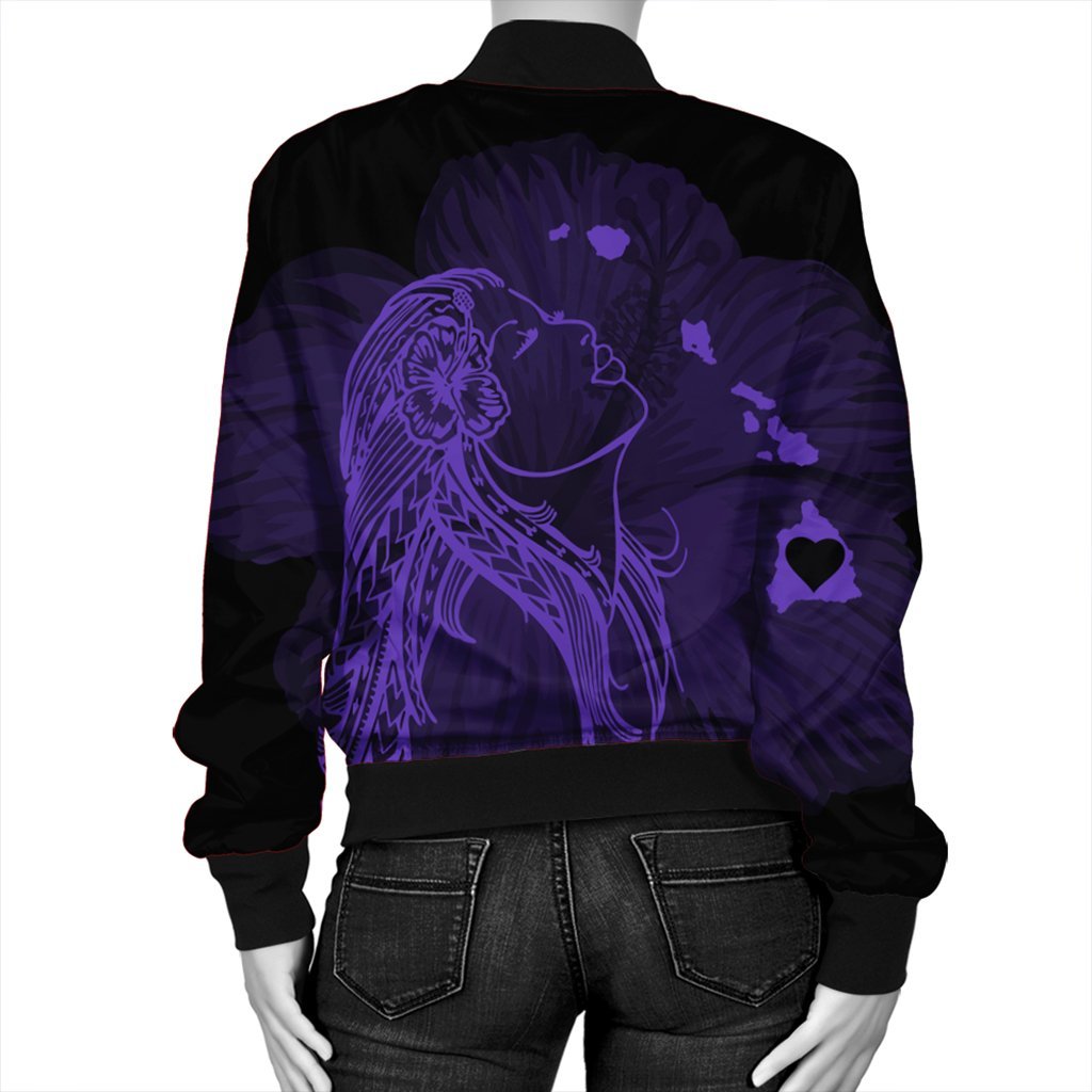 Hawaiian Map Heart Hula Girl Hibiscus Purple Polynesian Bomber Jacket - AH - Polynesian Pride