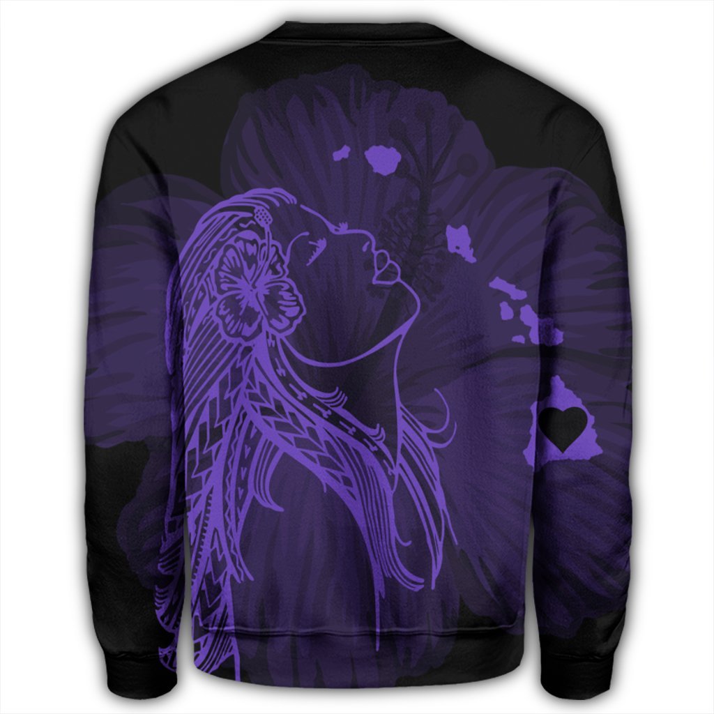 Hawaiian Map Heart Hula Girl Hibiscus Purple Polynesian Sweatshirt - AH - Polynesian Pride