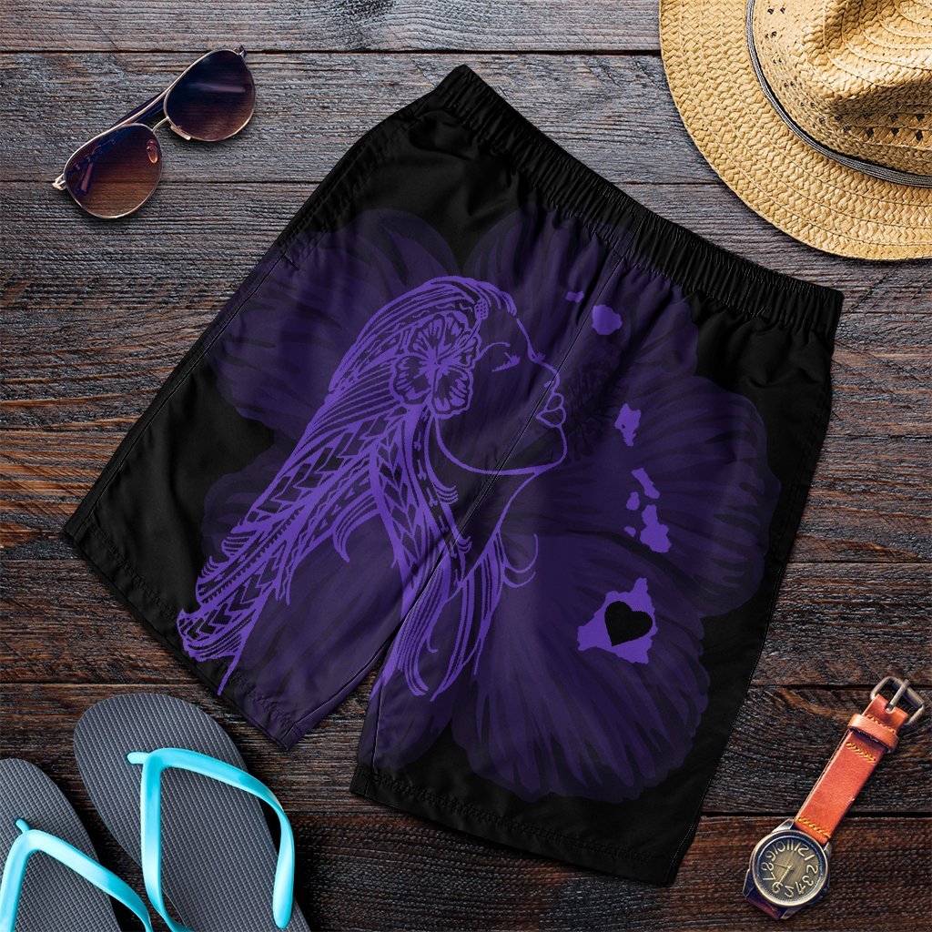 Hawaiian Map Heart Hula Girl Hibiscus Purple Polynesian Men's Shorts - AH Art - Polynesian Pride