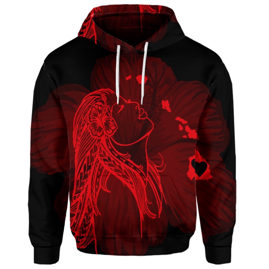 Custom Hawaiian Map Heart Hula Girl Hibiscus Red Polynesian Hoodie - Polynesian Pride