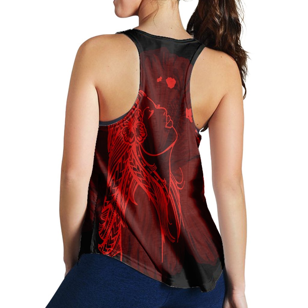 Hawaiian Map Heart Hula Girl Hibiscus Red Polynesian Racerback Tank - AH - Polynesian Pride