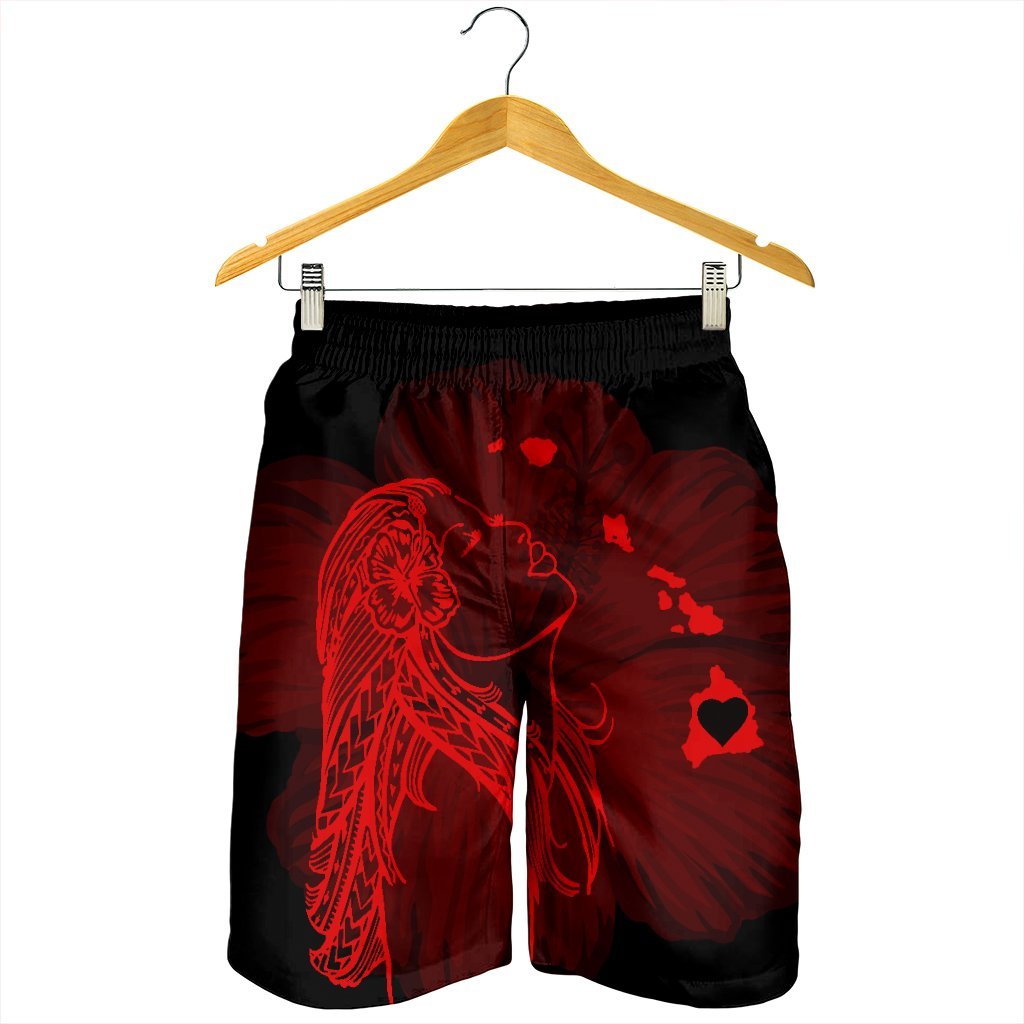 Hawaiian Map Heart Hula Girl Hibiscus Red Polynesian Men's Shorts - AH - Polynesian Pride