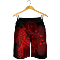 Hawaiian Map Heart Hula Girl Hibiscus Red Polynesian Men's Shorts - AH - Polynesian Pride
