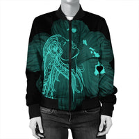 Hawaiian Map Heart Hula Girl Hibiscus Turquoise Polynesian Bomber Jacket - AH - Polynesian Pride