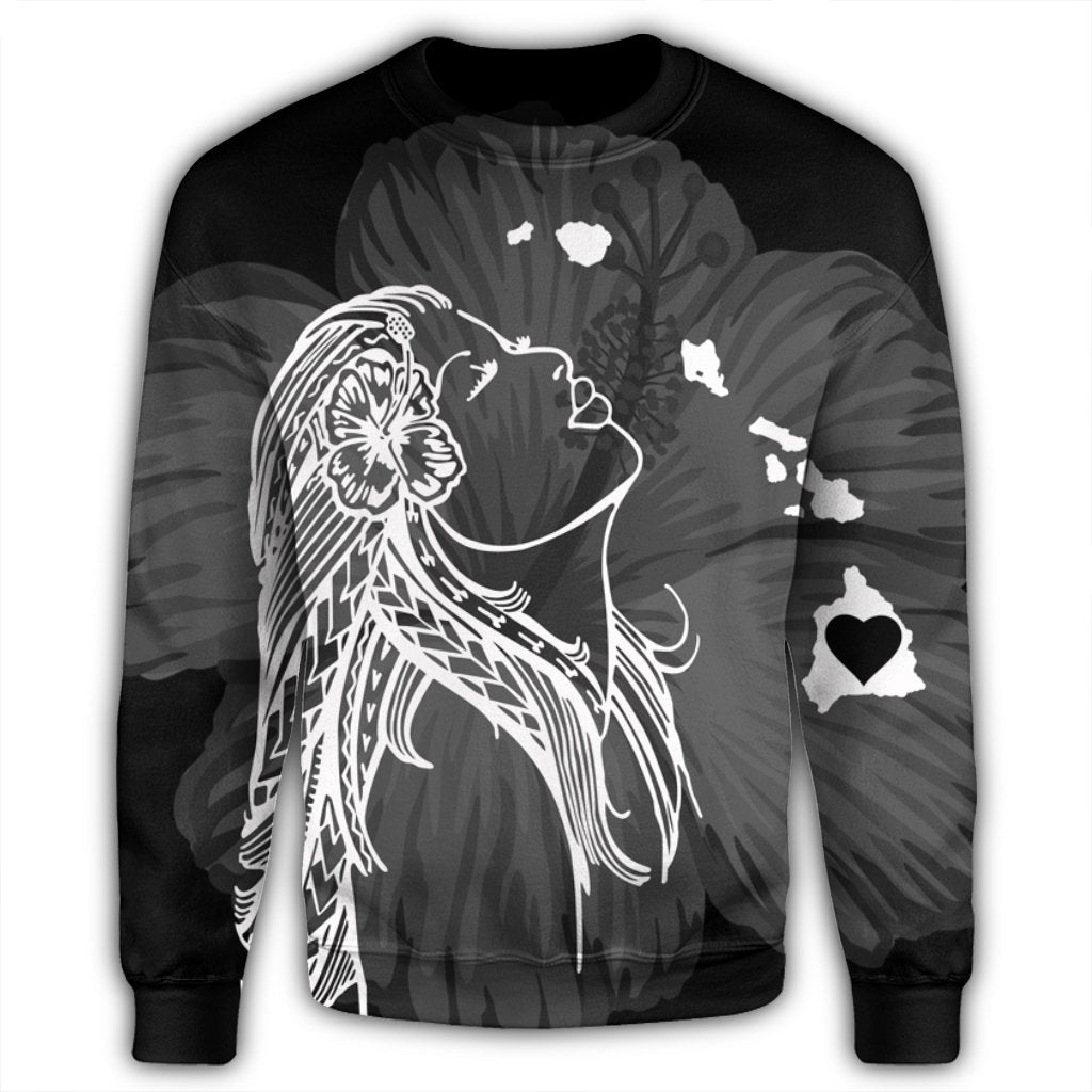 Hawaiian Map Heart Hula Girl Hibiscus White Polynesian Sweatshirt - AH - Polynesian Pride