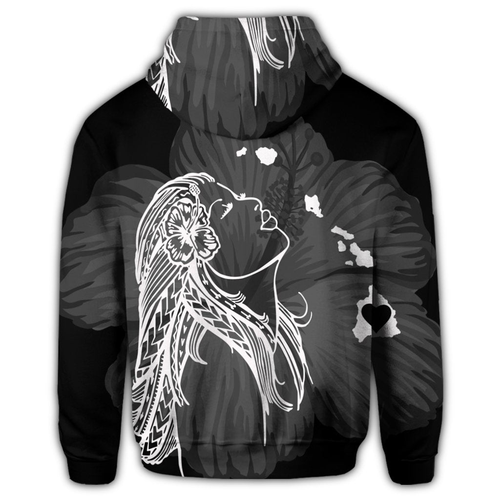 Hawaiian Map Heart Hula Girl Hibiscus White Polynesian Zip Hoodie - Polynesian Pride