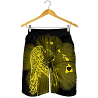 Hawaiian Map Heart Hula Girl Hibiscus Yellow Polynesian Men's Shorts - AH - Polynesian Pride