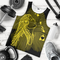 Hawaiian Map Heart Hula Girl Hibiscus Yellow Polynesian Tank Top - AH - Polynesian Pride