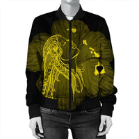 Hawaiian Map Heart Hula Girl Hibiscus Yellow Polynesian Bomber Jacket - AH - Polynesian Pride