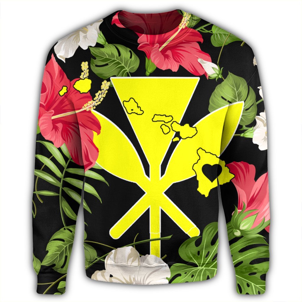 Hawaiian Map Heart Kanaka Hibiscus Polynesian Sweatshirt - AH - Polynesian Pride