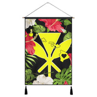 Hawaiian Map Heart Kanaka Hibiscus Polynesian Hanging Poster - AH Hanging Poster Cotton And Linen - Polynesian Pride