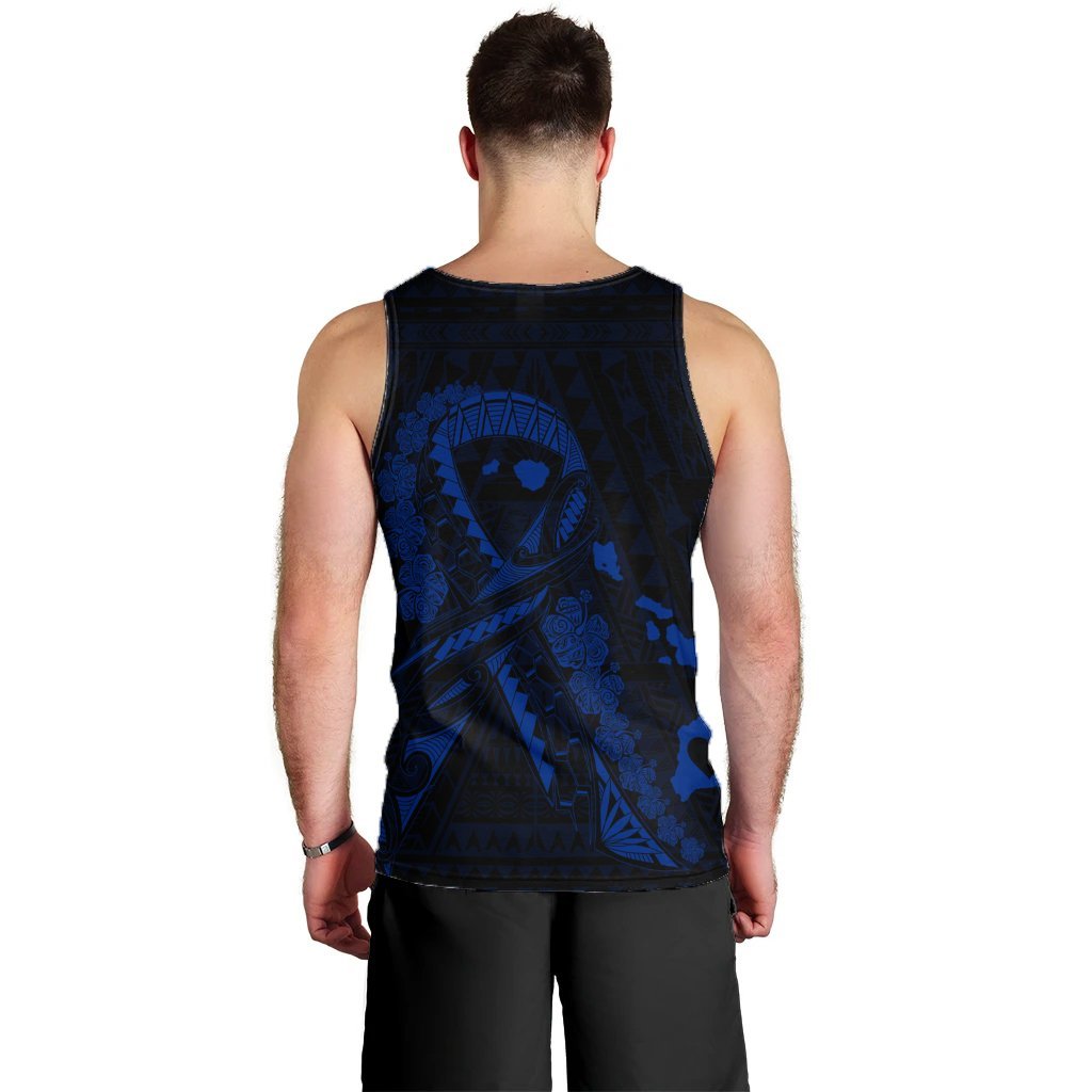 Hawaiian Map Heart Ribbon Cancer Hibiscus Blue Polynesian Tank Top - AH - Polynesian Pride