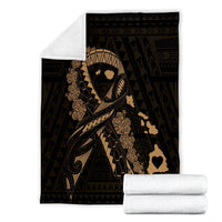 Hawaiian Map Heart Ribbon Cancer Hibiscus Gold Polynesian Premium Blankets - AH - Polynesian Pride